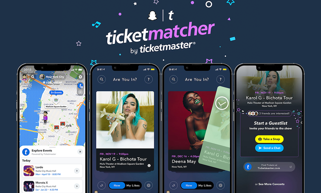 Fans can now discover live events through Snapchat’s Ticketmatcher